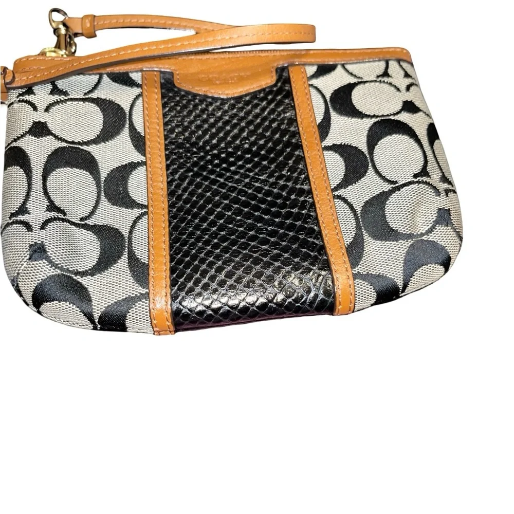 Coach Signature Wristlet in Black and Tan - Picture 2 of 4